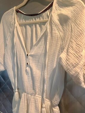 Cream Gauze Romper with Tassel Tie